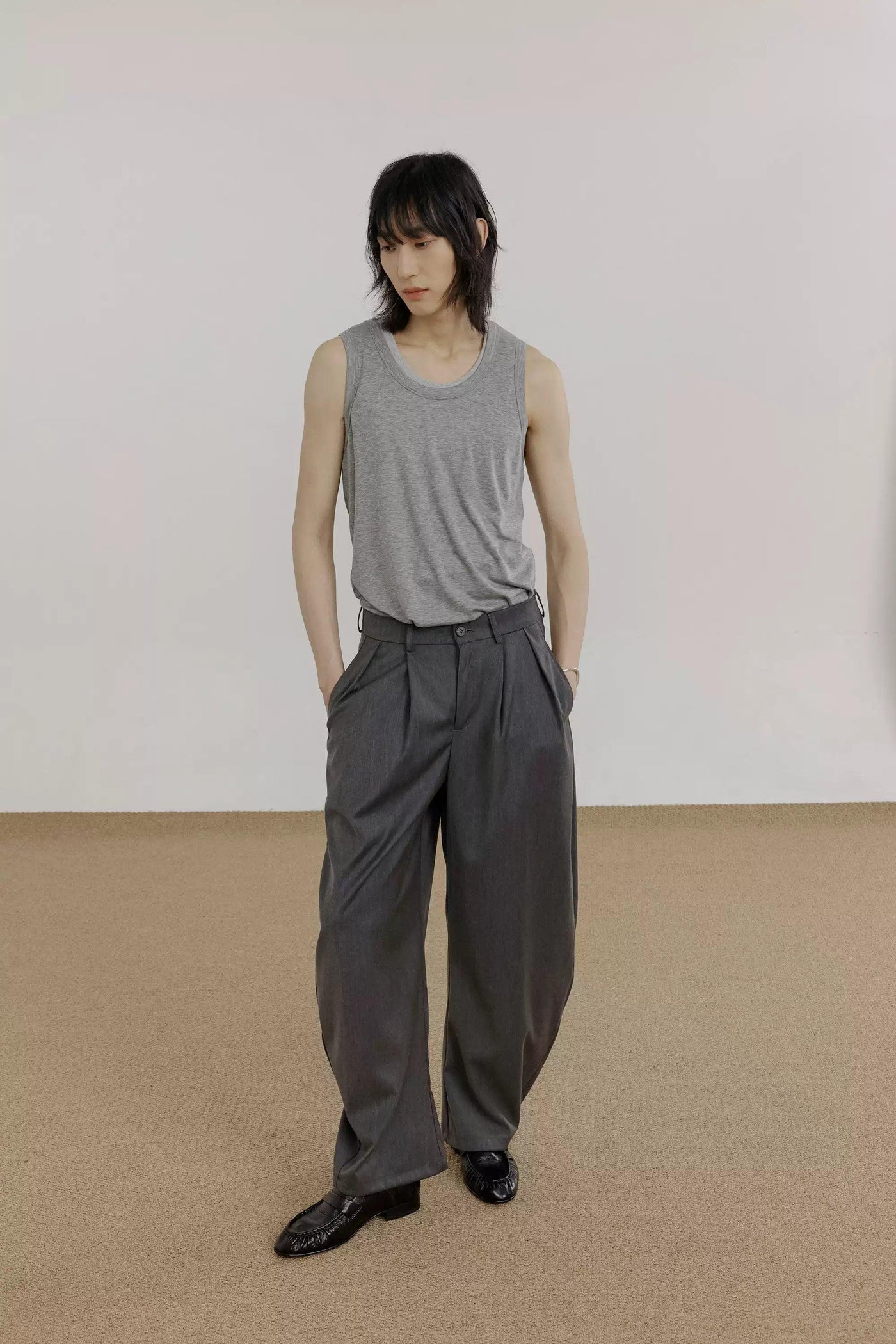 Zhou Slant Pocket Fold Pleated Trousers-korean-fashion-Trousers-Zhou's Closet-OH Garments