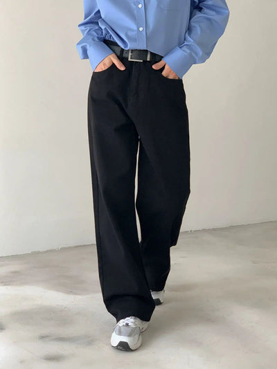 Zhou Slant Pocket Straight Loose Jeans-korean-fashion-Jeans-Zhou's Closet-OH Garments