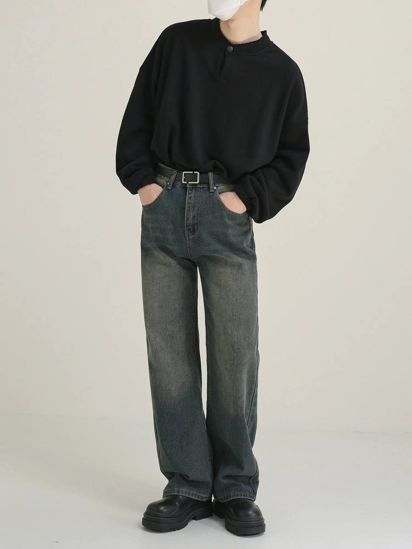 Zhou Slant Pockets Straight Cut Jeans-korean-fashion-Jeans-Zhou's Closet-OH Garments