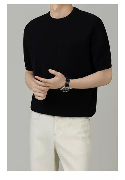 Zhou Sleek Double-Strand Knit T-Shirt-korean-fashion-T-Shirt-Zhou's Closet-OH Garments