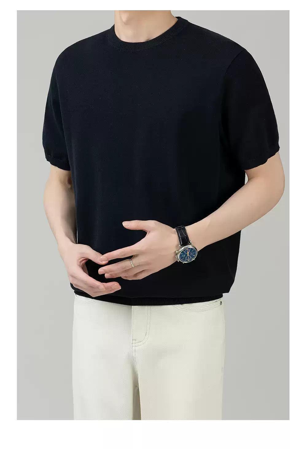 Zhou Sleek Double-Strand Knit T-Shirt-korean-fashion-T-Shirt-Zhou's Closet-OH Garments