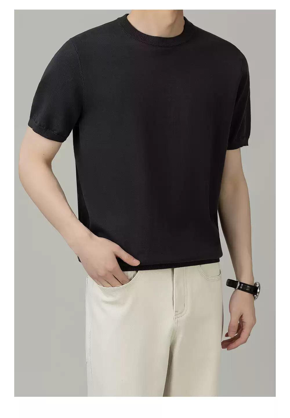 Zhou Sleek Double-Strand Knit T-Shirt-korean-fashion-T-Shirt-Zhou's Closet-OH Garments