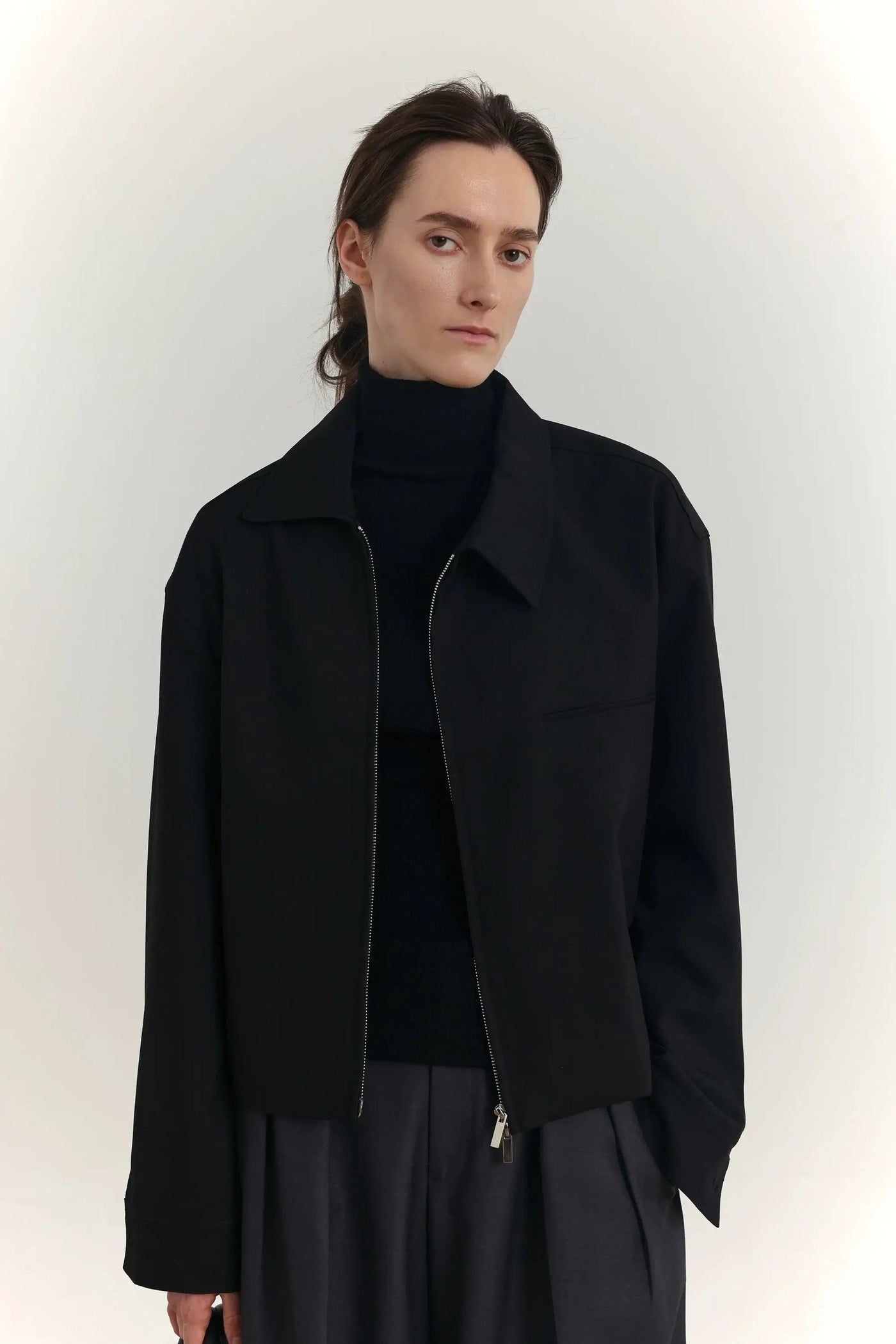 Zhou Sleek Dual-End Zip Boxy Jacket-korean-fashion-Jacket-Zhou's Closet-OH Garments