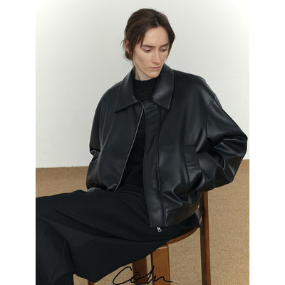 Zhou Sleek Full-Zip PU Leather Jacket-korean-fashion-Jacket-Zhou's Closet-OH Garments