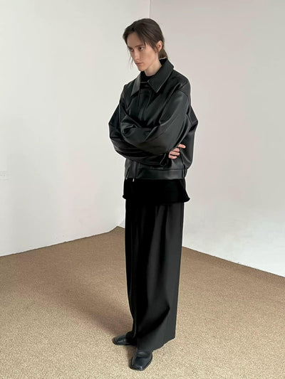 Zhou Sleek Full-Zip PU Leather Jacket-korean-fashion-Jacket-Zhou's Closet-OH Garments