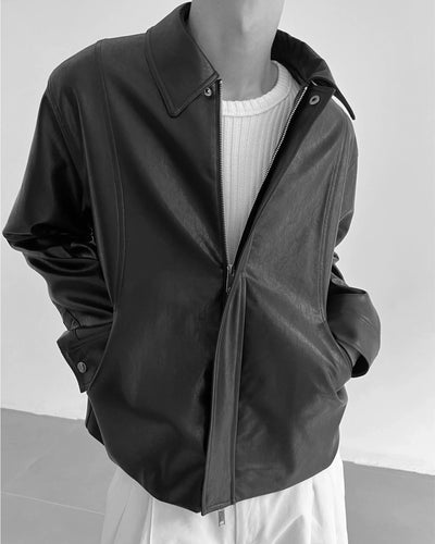Zhou Sleek Stitched Moto PU Leather Jacket-korean-fashion-Jacket-Zhou's Closet-OH Garments