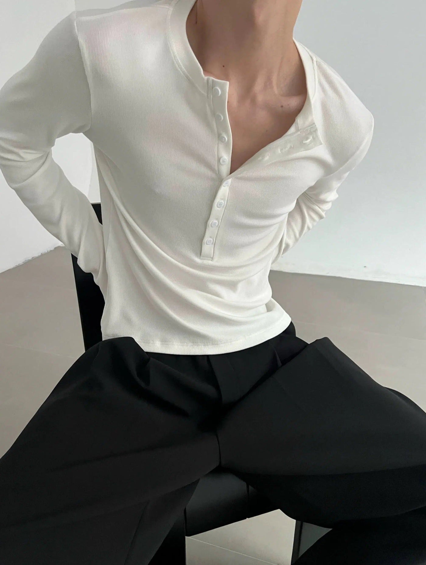 Zhou Slim Fit Buttoned T-Shirt-korean-fashion-T-Shirt-Zhou's Closet-OH Garments