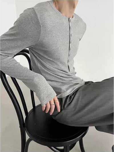 Zhou Slim Fit Buttoned T-Shirt-korean-fashion-T-Shirt-Zhou's Closet-OH Garments