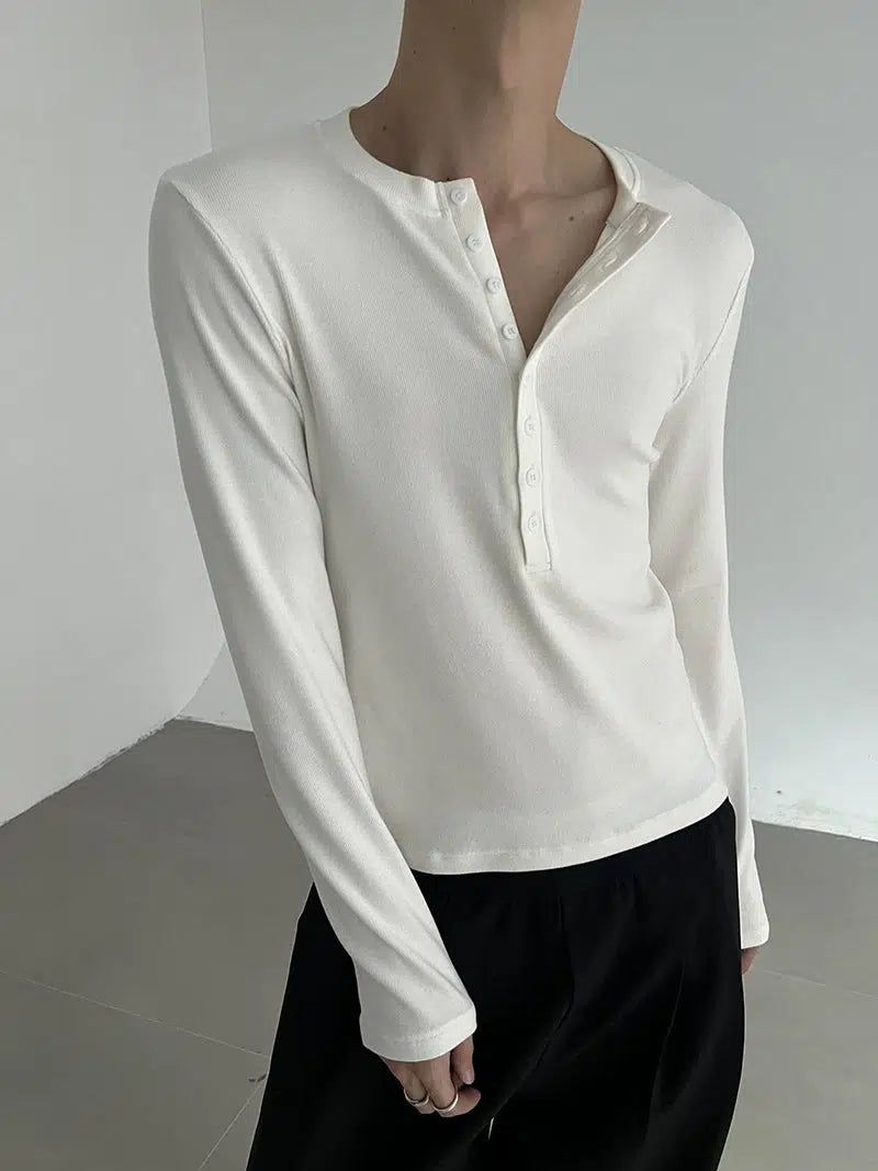 Zhou Slim Fit Buttoned T-Shirt-korean-fashion-T-Shirt-Zhou's Closet-OH Garments