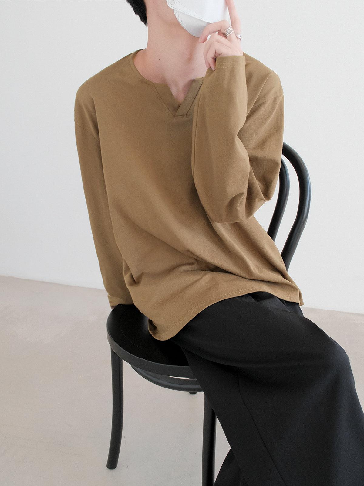 Zhou Small Cut Relaxed Long Sleeve T-Shirt-korean-fashion-T-Shirt-Zhou's Closet-OH Garments