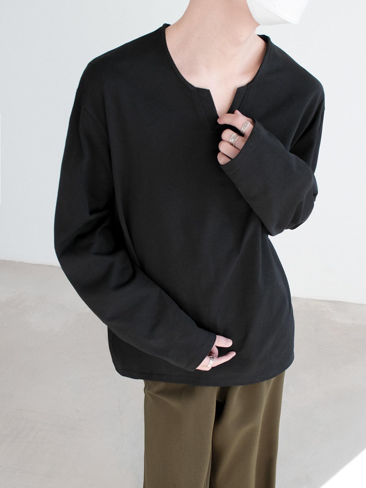 Zhou Small Cut Relaxed Long Sleeve T-Shirt-korean-fashion-T-Shirt-Zhou's Closet-OH Garments