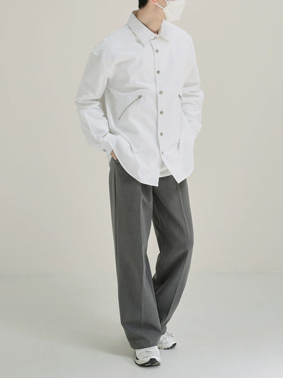 Zhou Snap Buttons Collared Shirt-korean-fashion-Shirt-Zhou's Closet-OH Garments