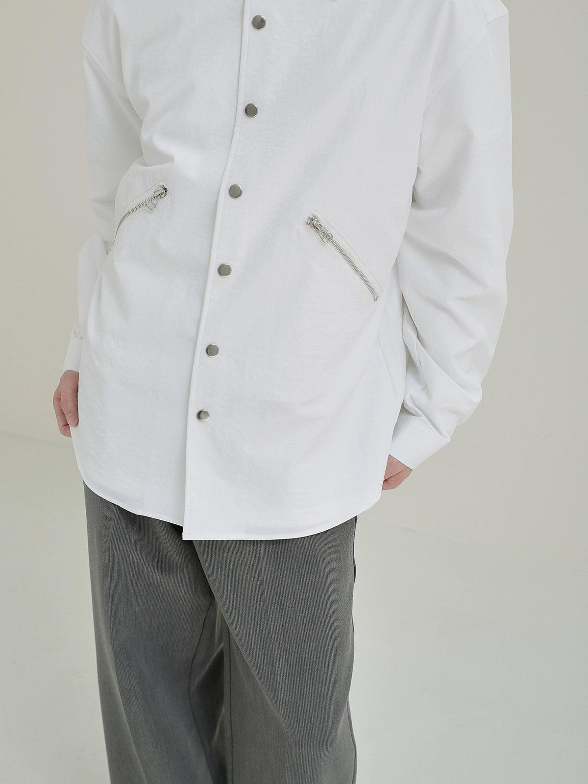 Zhou Snap Buttons Collared Shirt-korean-fashion-Shirt-Zhou's Closet-OH Garments