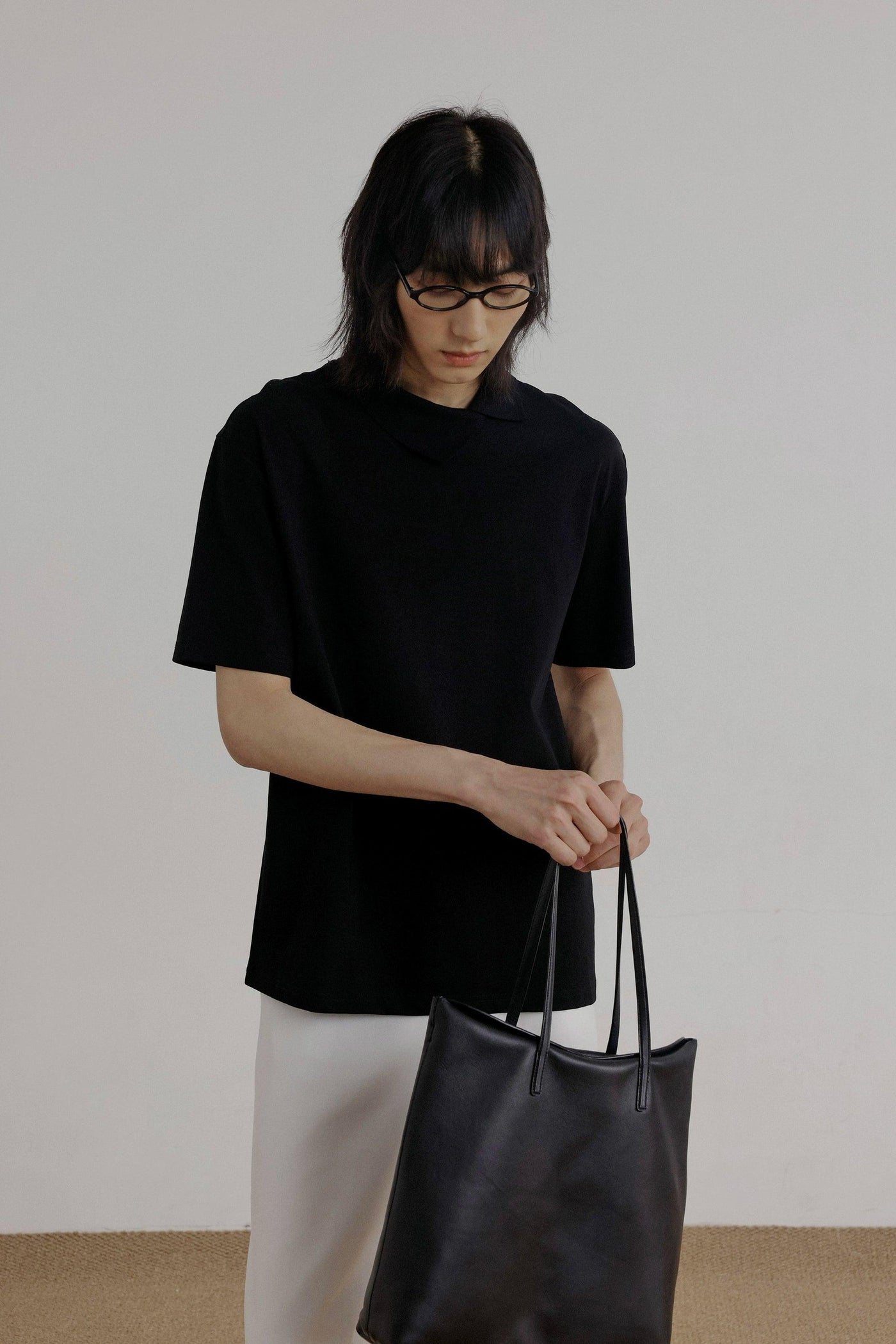 Zhou Solid Asymmetric Lapel Polo-korean-fashion-Polo-Zhou's Closet-OH Garments