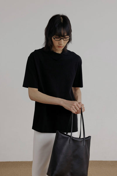 Zhou Solid Asymmetric Lapel Polo-korean-fashion-Polo-Zhou's Closet-OH Garments