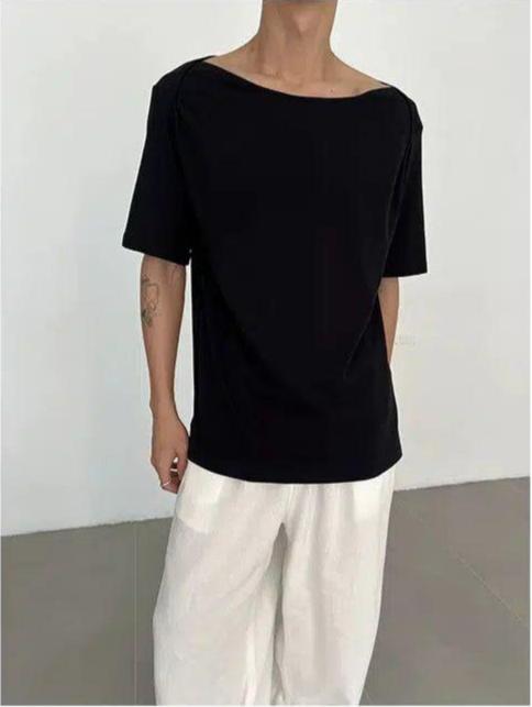 Zhou Solid Boat Neck T-Shirt-korean-fashion-T-Shirt-Zhou's Closet-OH Garments