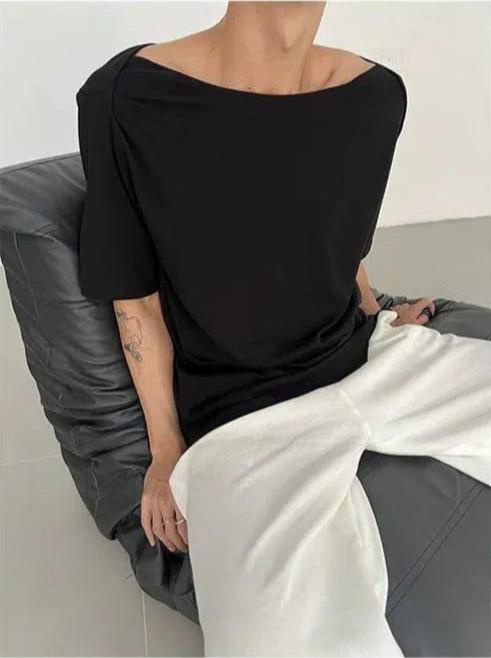 Zhou Solid Boat Neck T-Shirt-korean-fashion-T-Shirt-Zhou's Closet-OH Garments