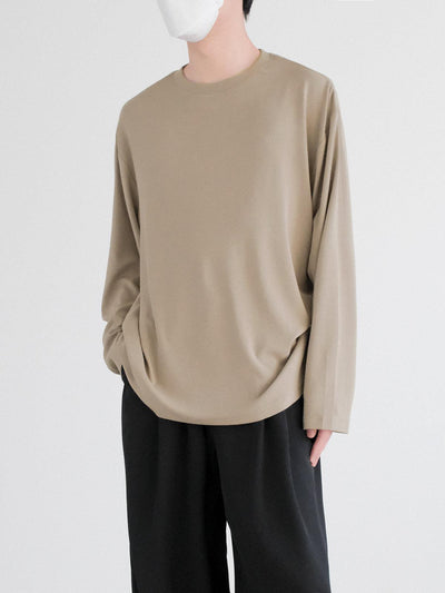 Zhou Solid Color Relaxed Long Sleeve T-Shirt-korean-fashion-T-Shirt-Zhou's Closet-OH Garments