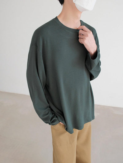 Zhou Solid Color Relaxed Long Sleeve T-Shirt-korean-fashion-T-Shirt-Zhou's Closet-OH Garments