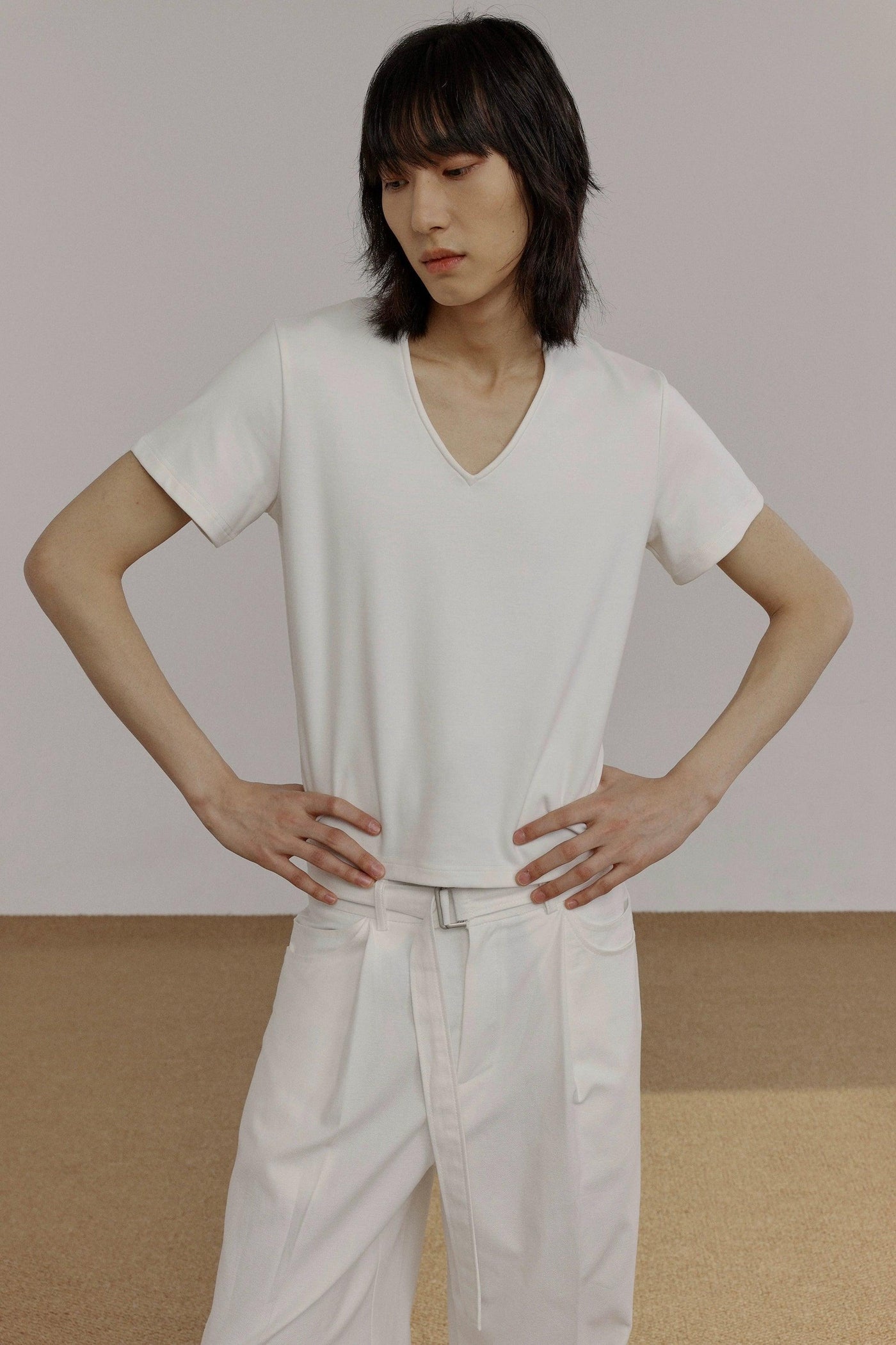 Zhou Solid Color V-Neck T-Shirt-korean-fashion-T-Shirt-Zhou's Closet-OH Garments