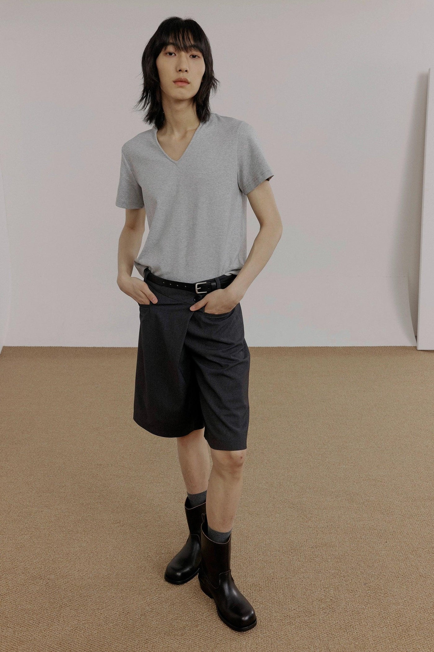 Zhou Solid Color V-Neck T-Shirt-korean-fashion-T-Shirt-Zhou's Closet-OH Garments