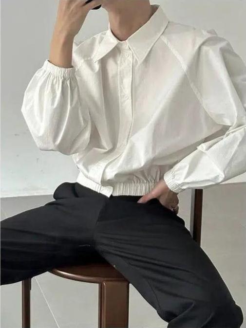 Zhou Solid Elastic Hem Shirt-korean-fashion-Shirt-Zhou's Closet-OH Garments