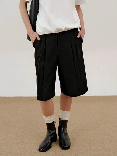 Zhou Solid Fold Pleats Shorts-korean-fashion-Shorts-Zhou's Closet-OH Garments