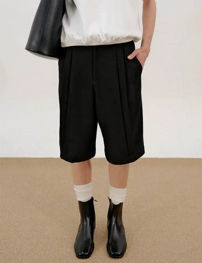 Zhou Solid Fold Pleats Shorts-korean-fashion-Shorts-Zhou's Closet-OH Garments