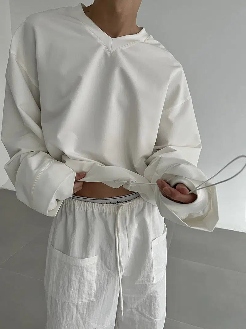 Zhou Solid Hidden String Long Sleeve T-Shirt-korean-fashion-T-Shirt-Zhou's Closet-OH Garments