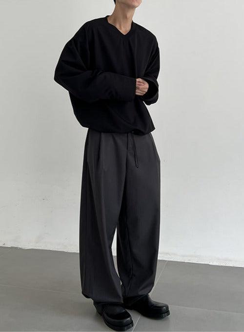 Zhou Solid Hidden String Long Sleeve T-Shirt