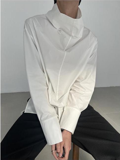 Zhou Solid High Collar Shirt-korean-fashion-Shirt-Zhou's Closet-OH Garments