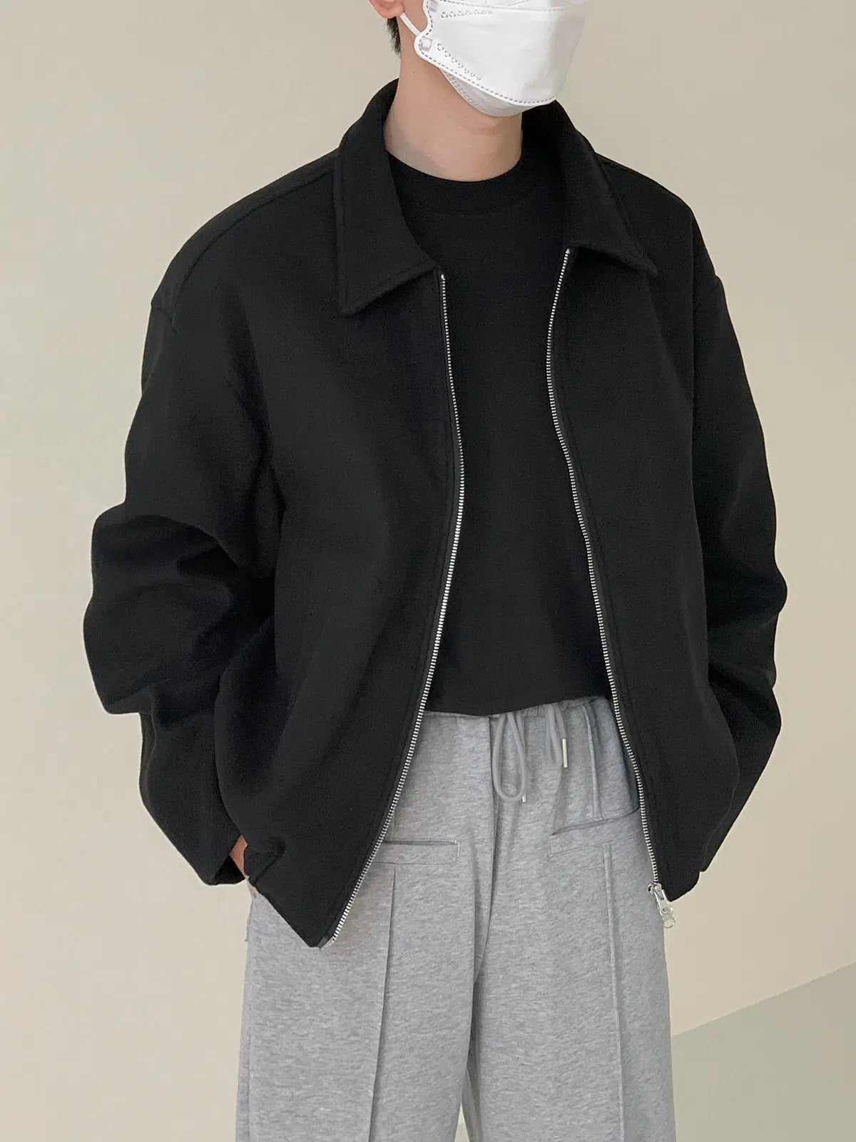 Zhou Solid Lapel Zip-Up Jacket-korean-fashion-Jacket-Zhou's Closet-OH Garments