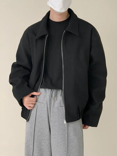 Zhou Solid Lapel Zip-Up Jacket-korean-fashion-Jacket-Zhou's Closet-OH Garments