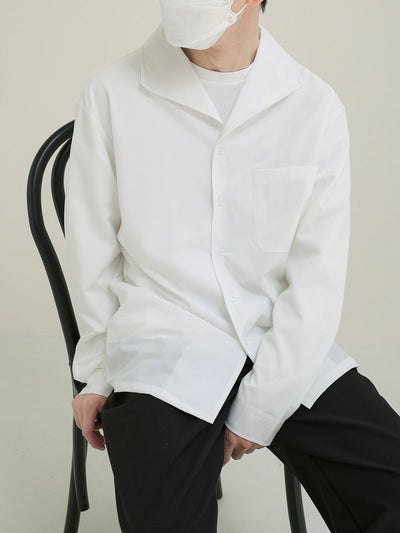 Zhou Solid Large Collar Shirt-korean-fashion-Shirt-Zhou's Closet-OH Garments