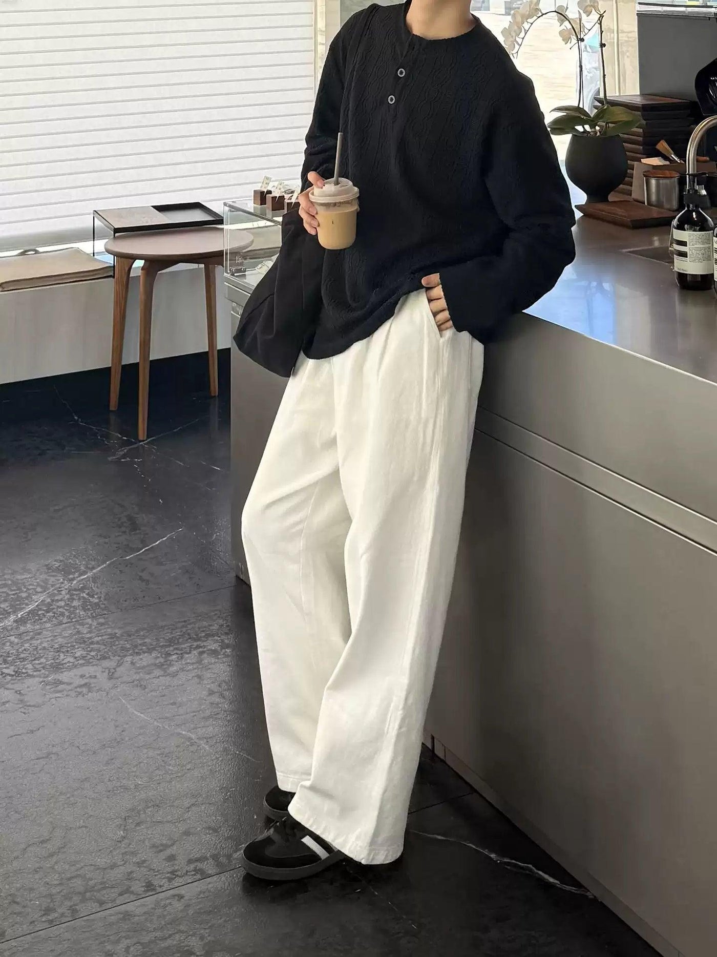 Zhou Solid Pleated Straight Jeans-korean-fashion-Jeans-Zhou's Closet-OH Garments