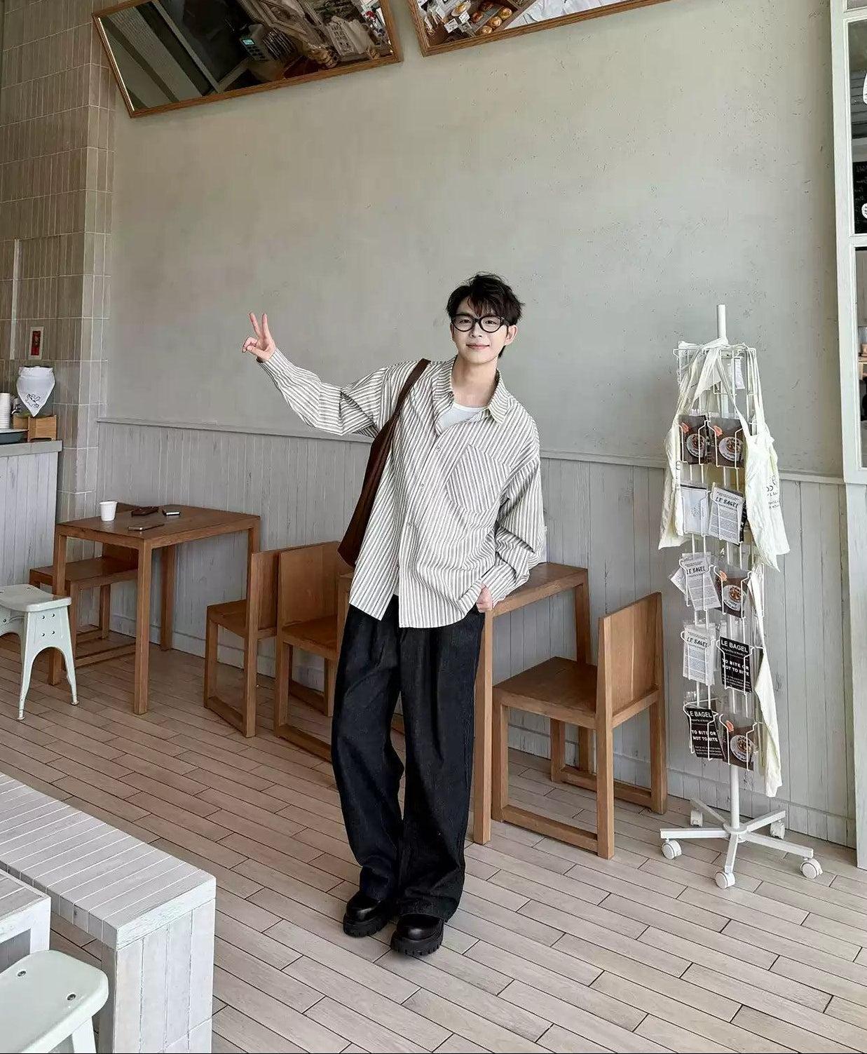 Zhou Solid Pleated Straight Jeans-korean-fashion-Jeans-Zhou's Closet-OH Garments