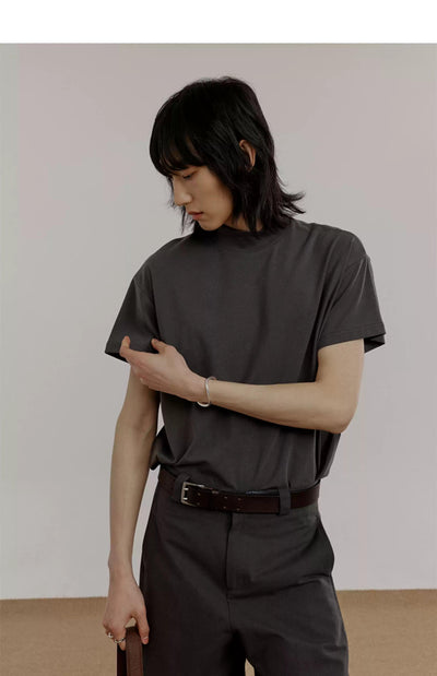 Zhou Solid Relaxed Fit Mockneck T-Shirt-korean-fashion-T-Shirt-Zhou's Closet-OH Garments