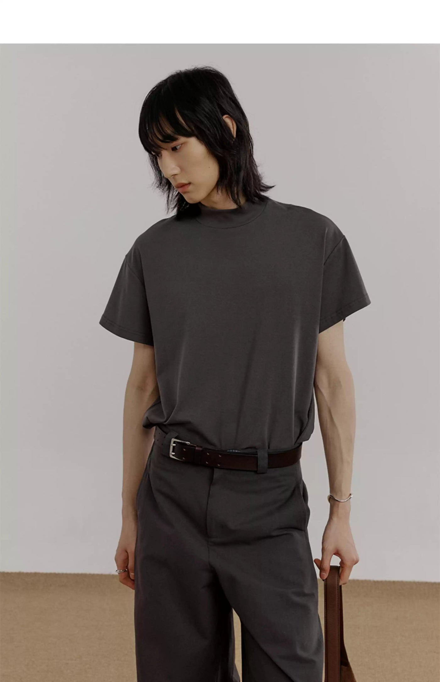 Zhou Solid Relaxed Fit Mockneck T-Shirt-korean-fashion-T-Shirt-Zhou's Closet-OH Garments