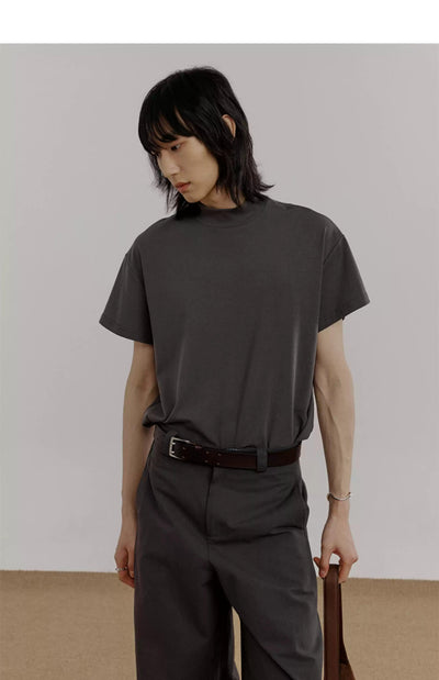 Zhou Solid Relaxed Fit Mockneck T-Shirt-korean-fashion-T-Shirt-Zhou's Closet-OH Garments