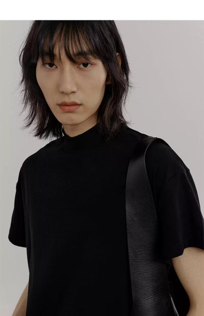 Zhou Solid Relaxed Fit Mockneck T-Shirt-korean-fashion-T-Shirt-Zhou's Closet-OH Garments