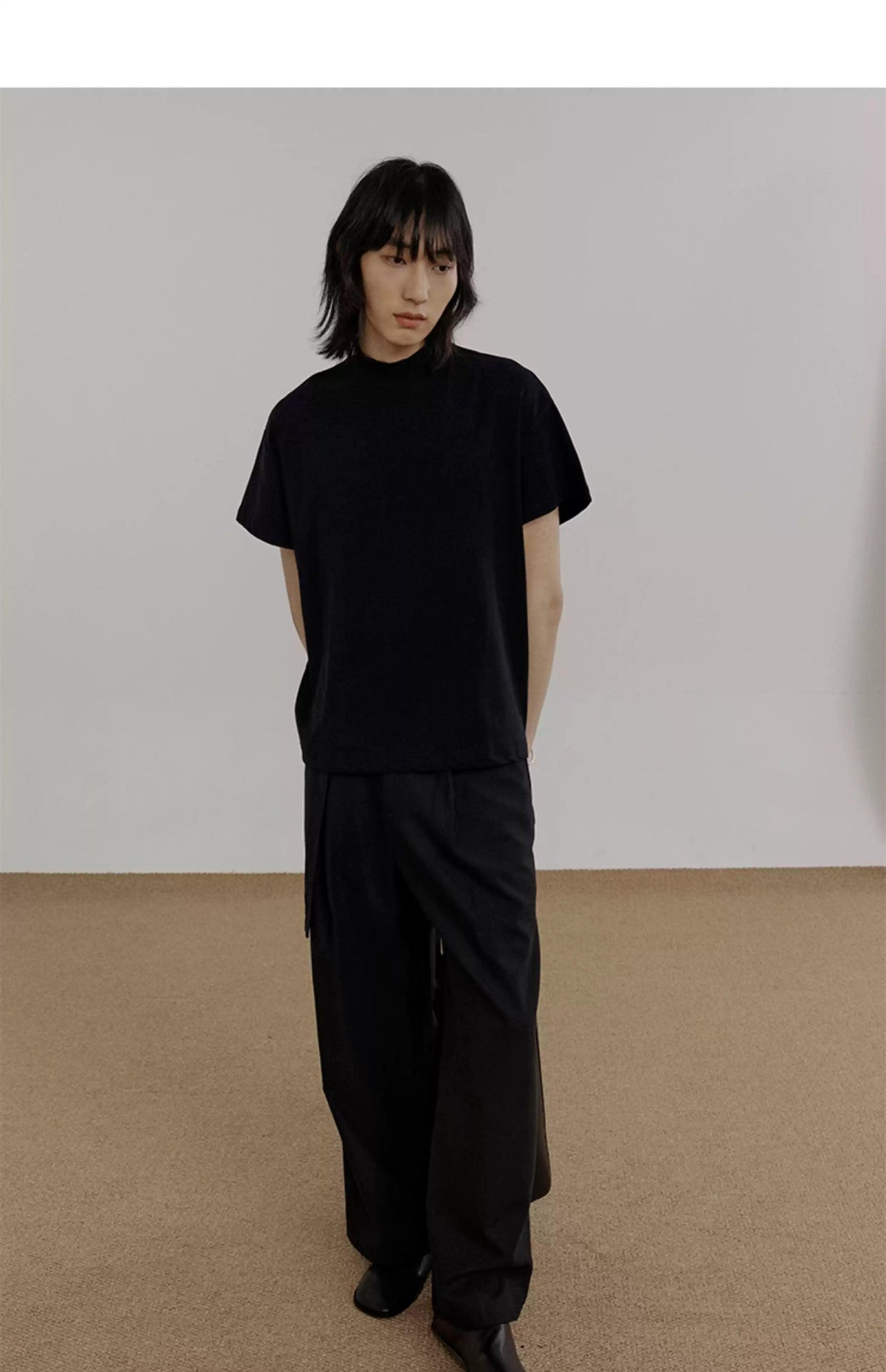 Zhou Solid Relaxed Fit Mockneck T-Shirt-korean-fashion-T-Shirt-Zhou's Closet-OH Garments