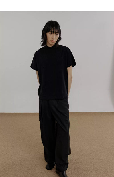 Zhou Solid Relaxed Fit Mockneck T-Shirt-korean-fashion-T-Shirt-Zhou's Closet-OH Garments