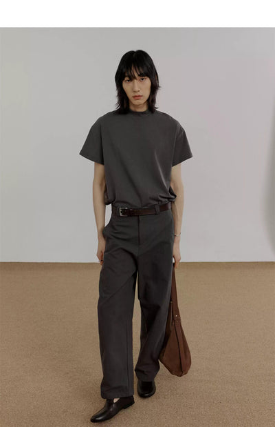 Zhou Solid Relaxed Fit Mockneck T-Shirt-korean-fashion-T-Shirt-Zhou's Closet-OH Garments