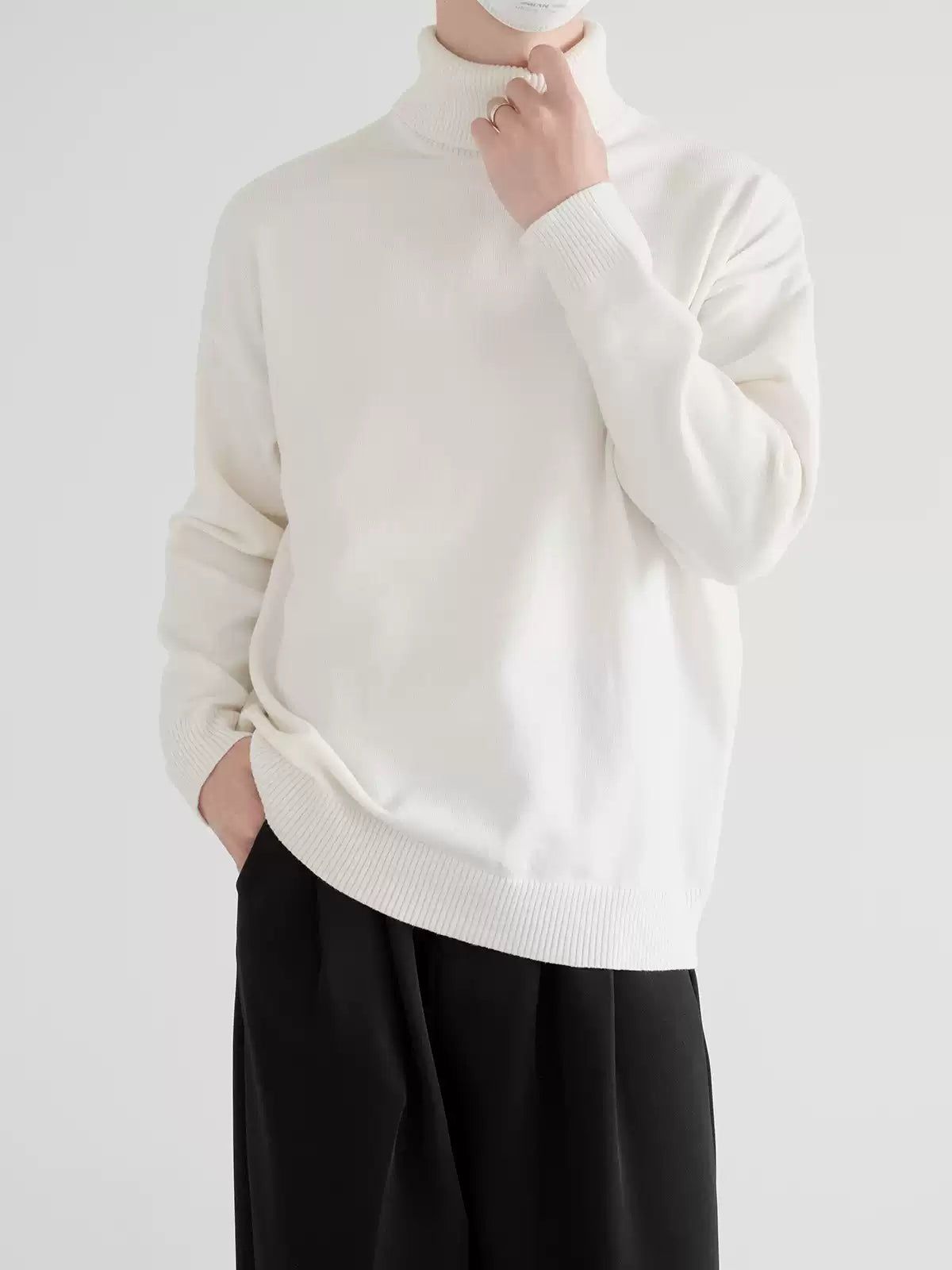 Zhou Solid Ribbed Hem Turtleneck-korean-fashion-Turtleneck-Zhou's Closet-OH Garments