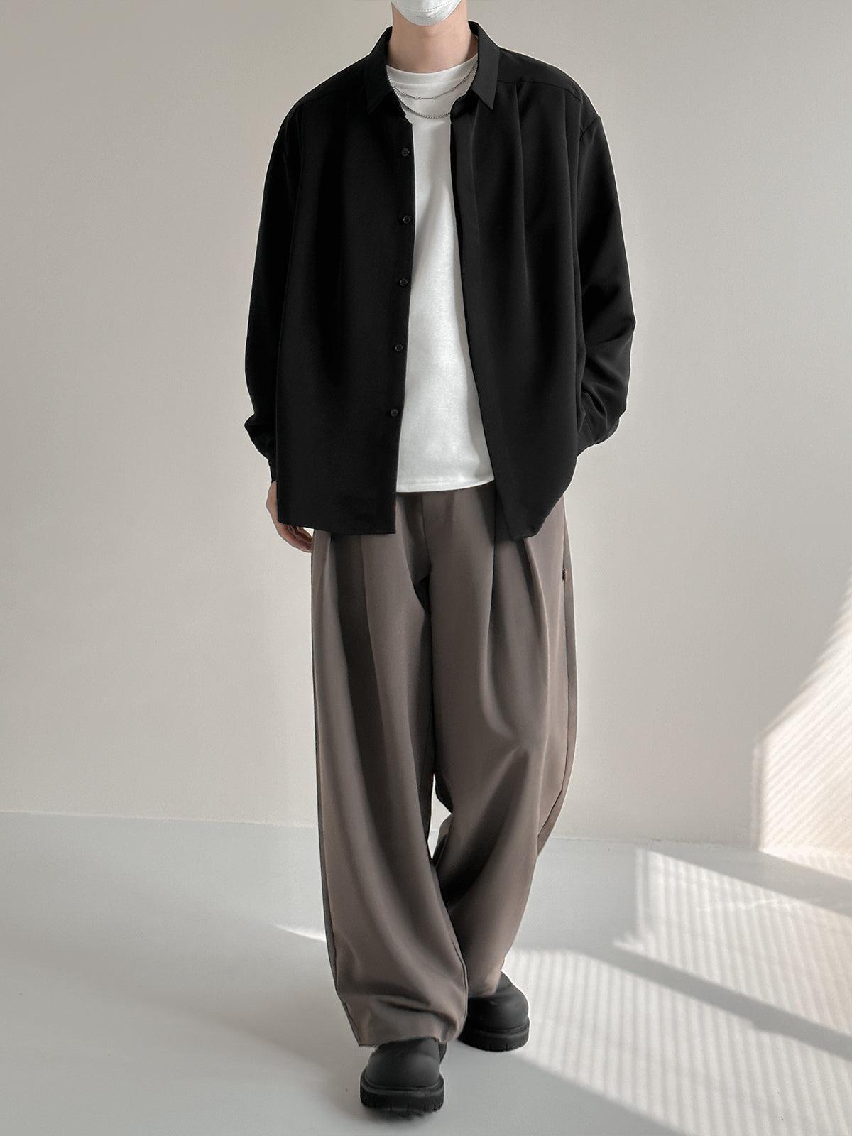 Zhou Solid Smart Office Long Sleeve Shirt-korean-fashion-Shirt-Zhou's Closet-OH Garments