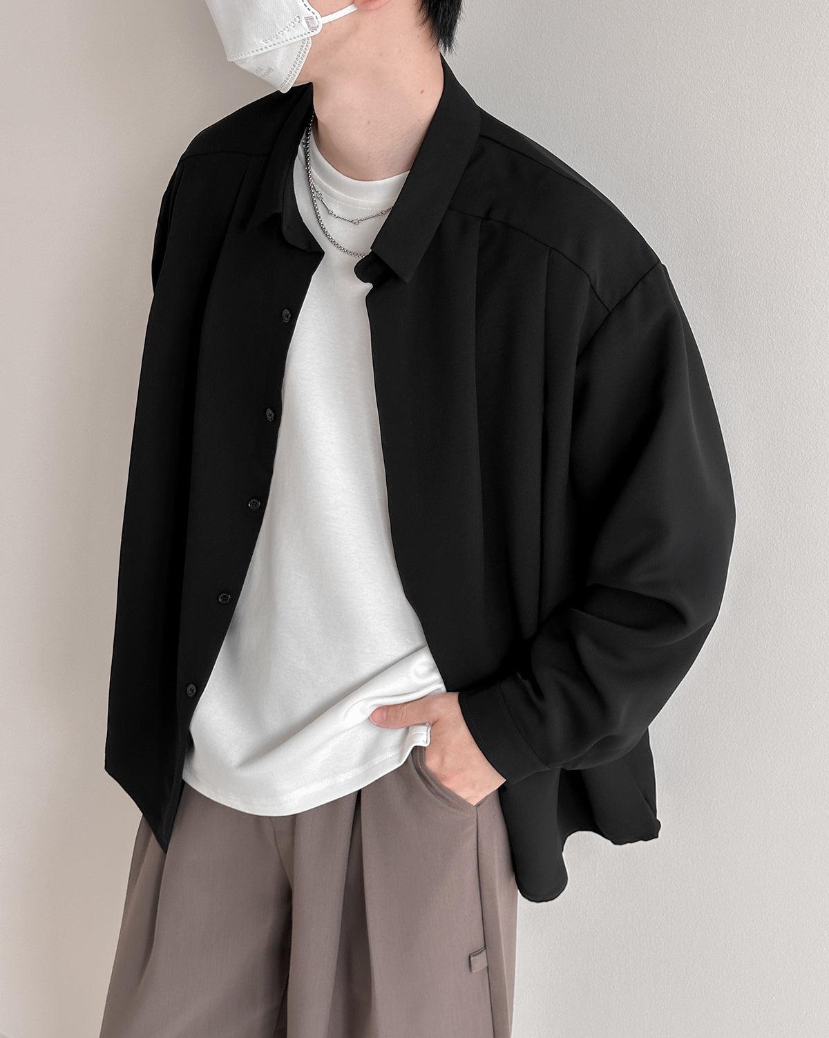 Zhou Solid Smart Office Long Sleeve Shirt-korean-fashion-Shirt-Zhou's Closet-OH Garments