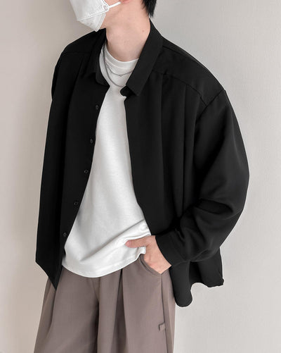 Zhou Solid Smart Office Long Sleeve Shirt-korean-fashion-Shirt-Zhou's Closet-OH Garments