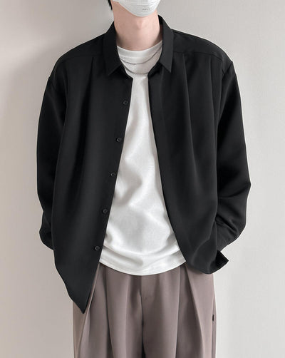 Zhou Solid Smart Office Long Sleeve Shirt-korean-fashion-Shirt-Zhou's Closet-OH Garments