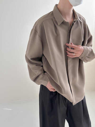 Zhou Solid Smart Office Long Sleeve Shirt-korean-fashion-Shirt-Zhou's Closet-OH Garments