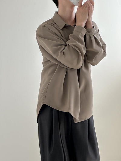 Zhou Solid Smart Office Long Sleeve Shirt-korean-fashion-Shirt-Zhou's Closet-OH Garments